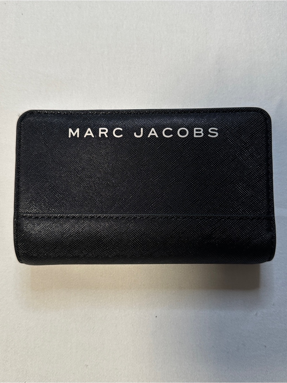 Marc Jacobs Branded Black Saffiano Leather Compact Zip Around Wallet